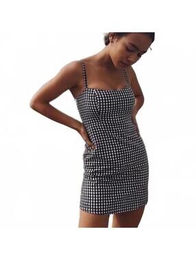 Brandy Melville Gingham Mini Dress Checkered Square Neck Women's One Size